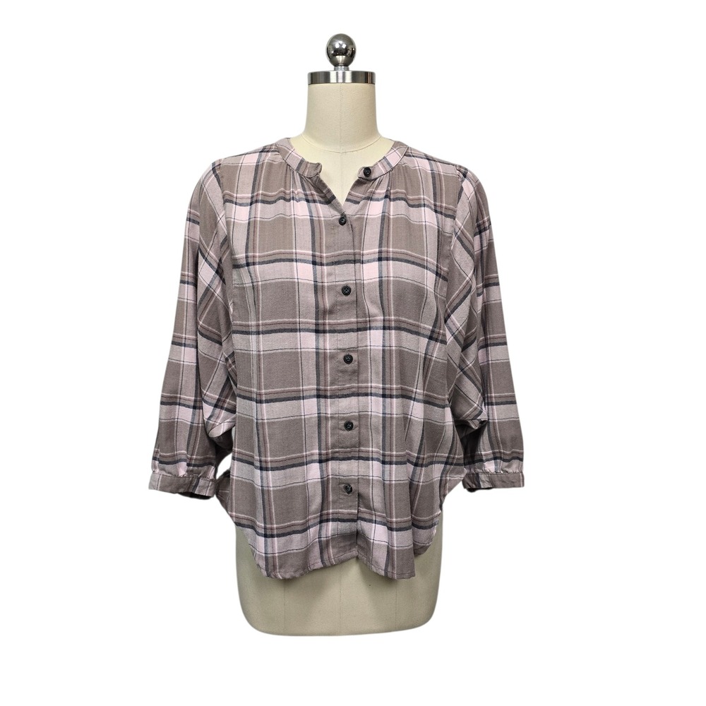TOAD&CO Plaid Button Up Shirt Women's‎ Size Medium Brown Pink Long Sleeve Casual